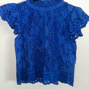Vibrant Blue Eyelet Lace Blouse